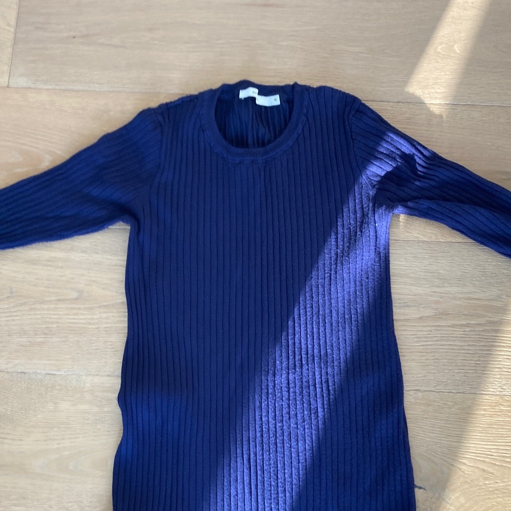 SUMMUM Navy Blue Ribbed Lightweight Sweater Dress Ptp 19”